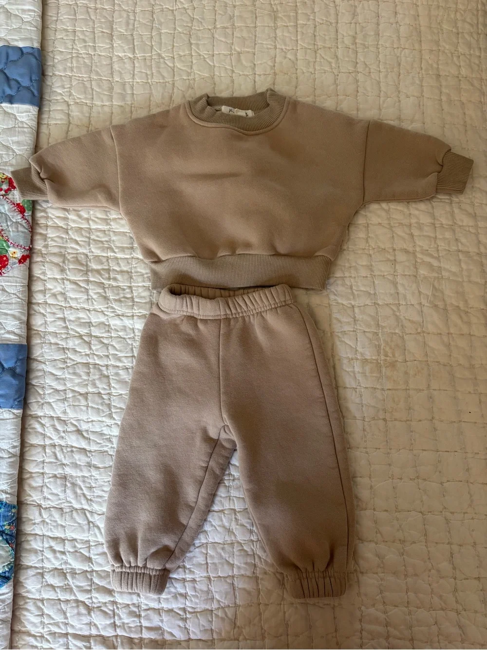 Purely Little Baby Neutral Tan Sweatshirt & Jogger Set
